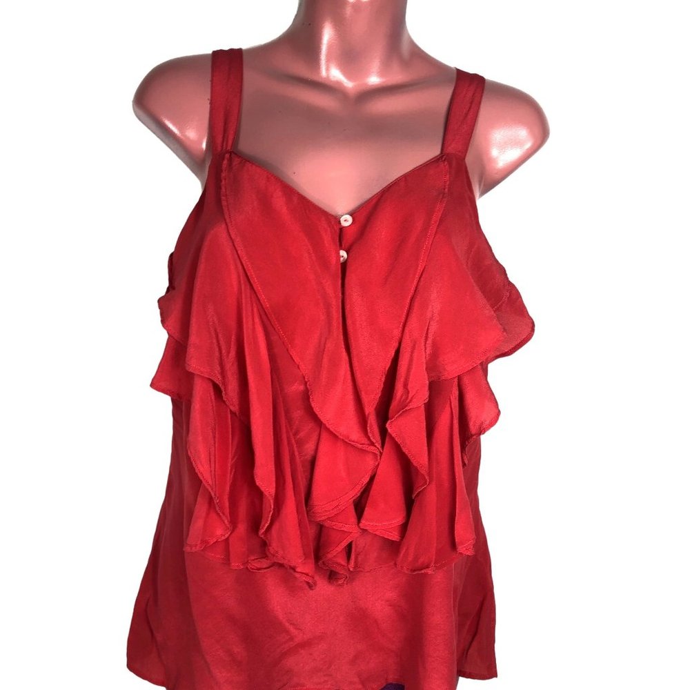 Anthropologie LIL Silk Ruffle Front Tank Top Orange Rust 2